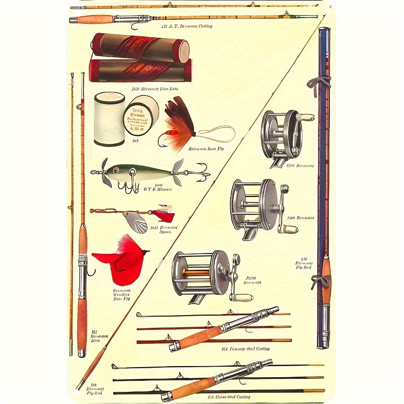 Govivo Fishing Poles and Hunting Gear - Wall Decor Art Print with a light  brown background - 8x10 unframed artwork printed on photograph paper