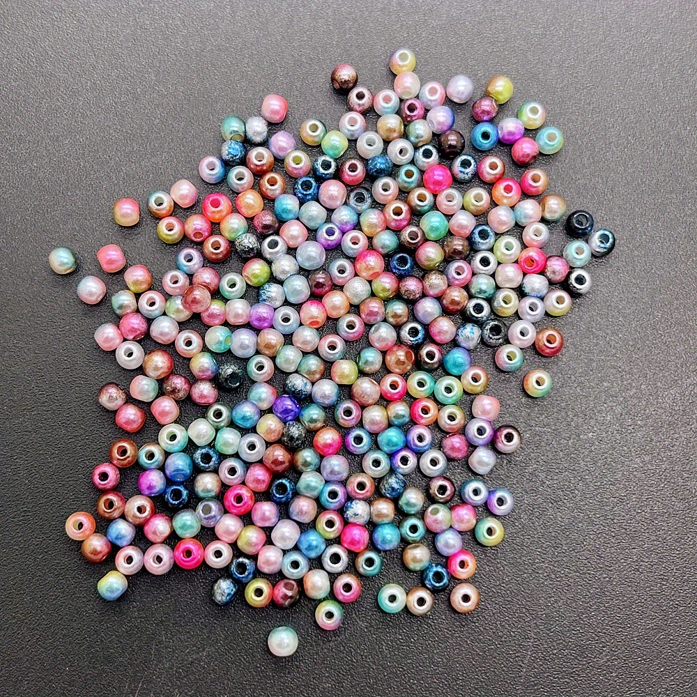 Gradient Colorful Perforated Imitation Pearl Loose Beads Diy - Temu