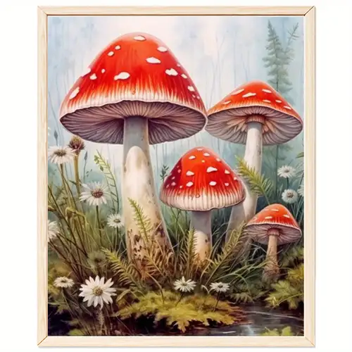 Framed Night Mushroom World DIY Oil Painting Kit on Canvas Paint by Numbers  for Adults Beginner & Kids with Paintbrushes and Acrylic Pigment Arts Craft  for Home Wall Decor Children's Gift 40x50cm 