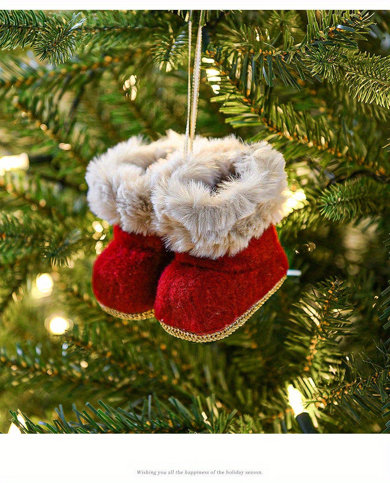 Red Fabric Xmas Boots Decor Ornaments Little Party Christmas Tree