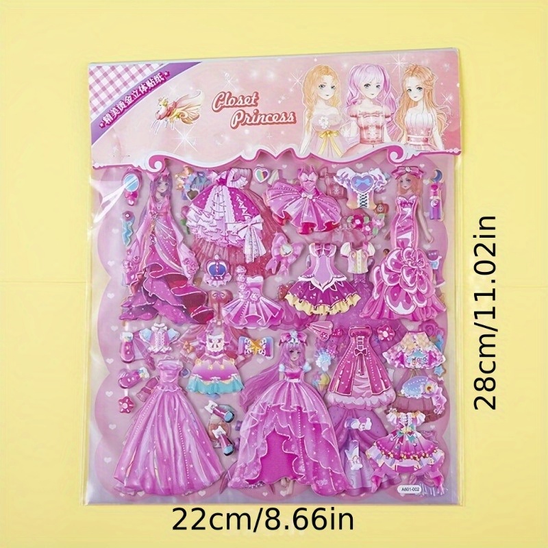 6/8/10/12 Sheets Beauty Lovely Princess 3D Dress Up Stickers