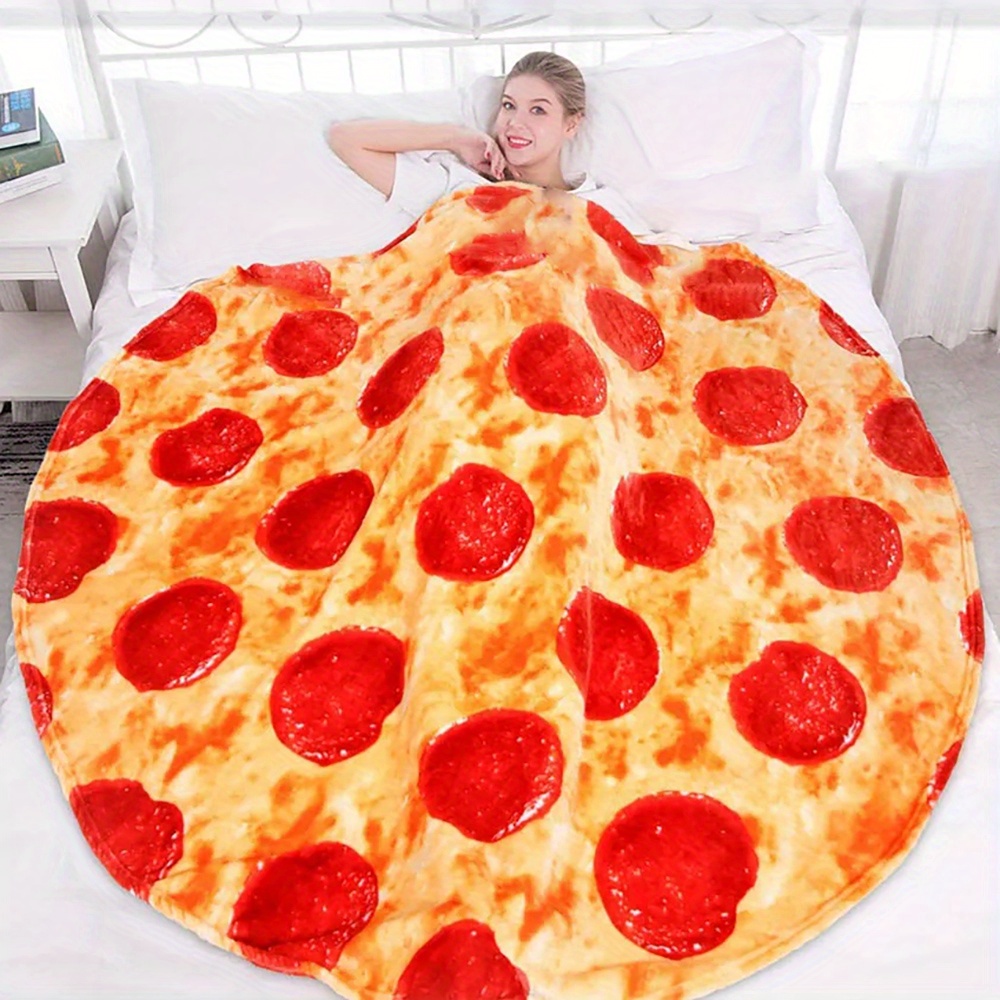 1pc Pizza Pattern Round Throw Blanket, Modern Fabric Throw Blanket For  Couch And Bed, All Season