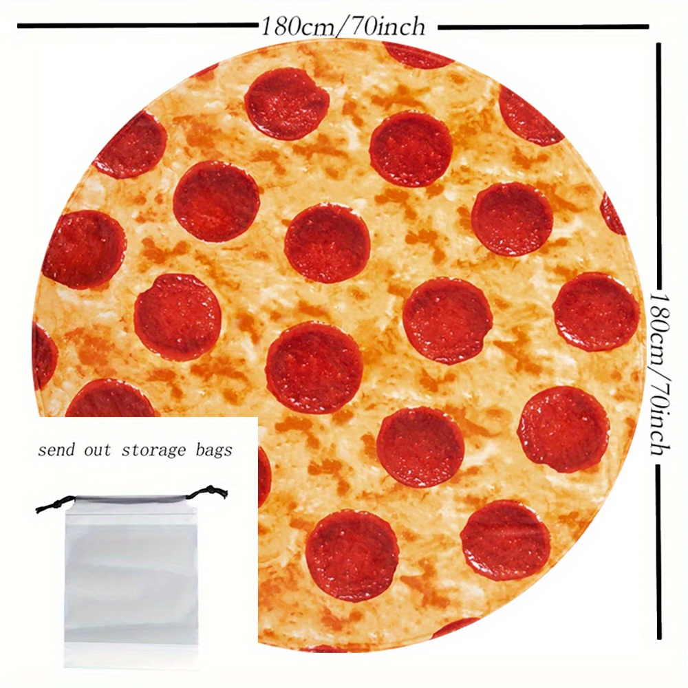 1pc Pizza Pattern Round Throw Blanket, Modern Fabric Throw Blanket