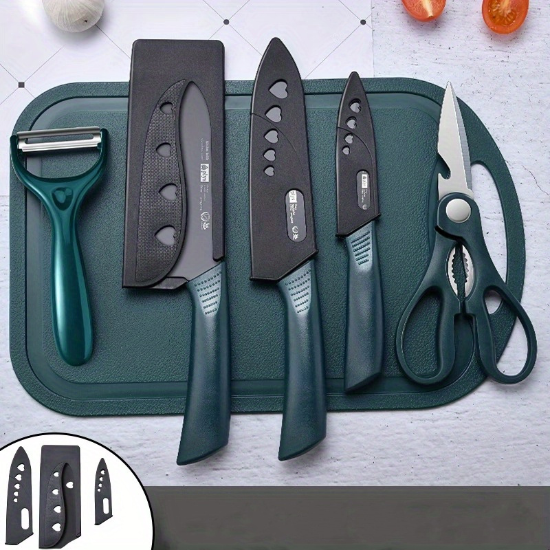 6pcs/set Stainless Steel Kitchen Knife Set Slicing Knife Meat Cleaver Fruit Knife  Chef Knives with Scissors Peeler