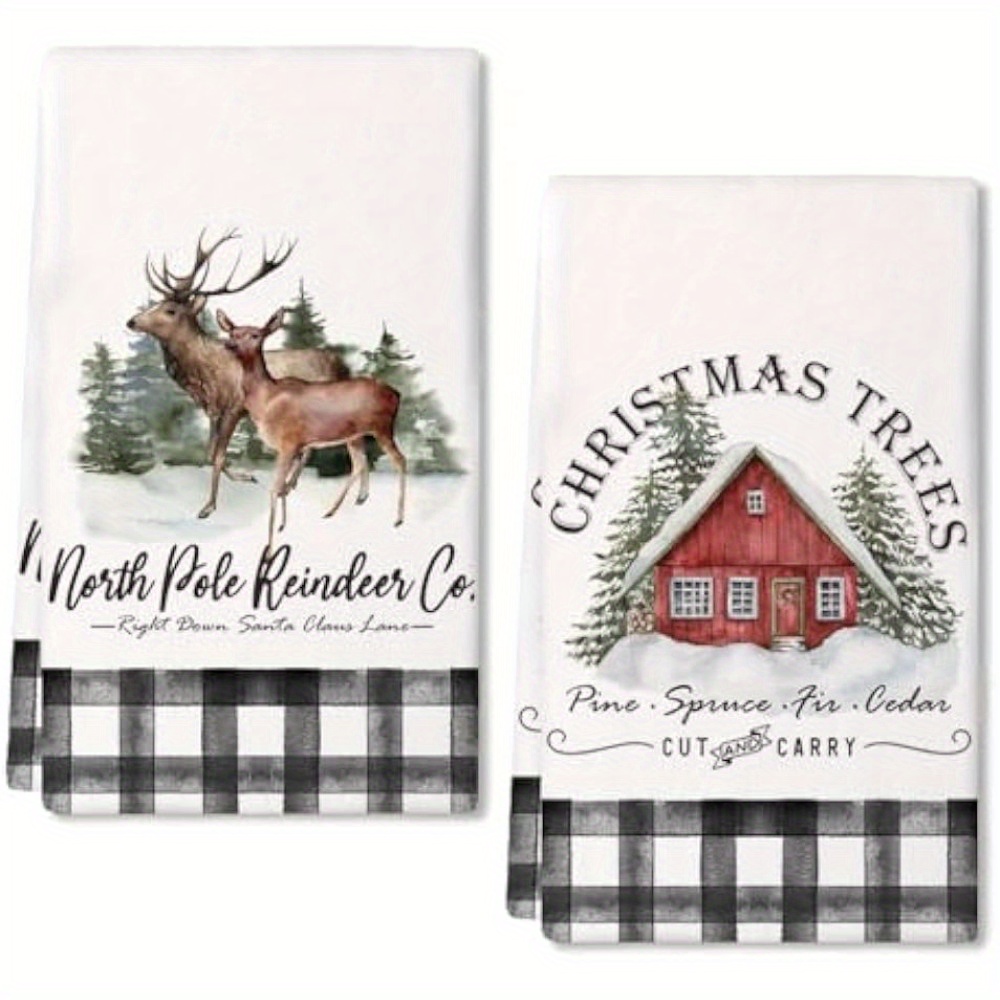 Christmas Hand Towels Plaid Snowflake Snowman Printed Towel - Temu