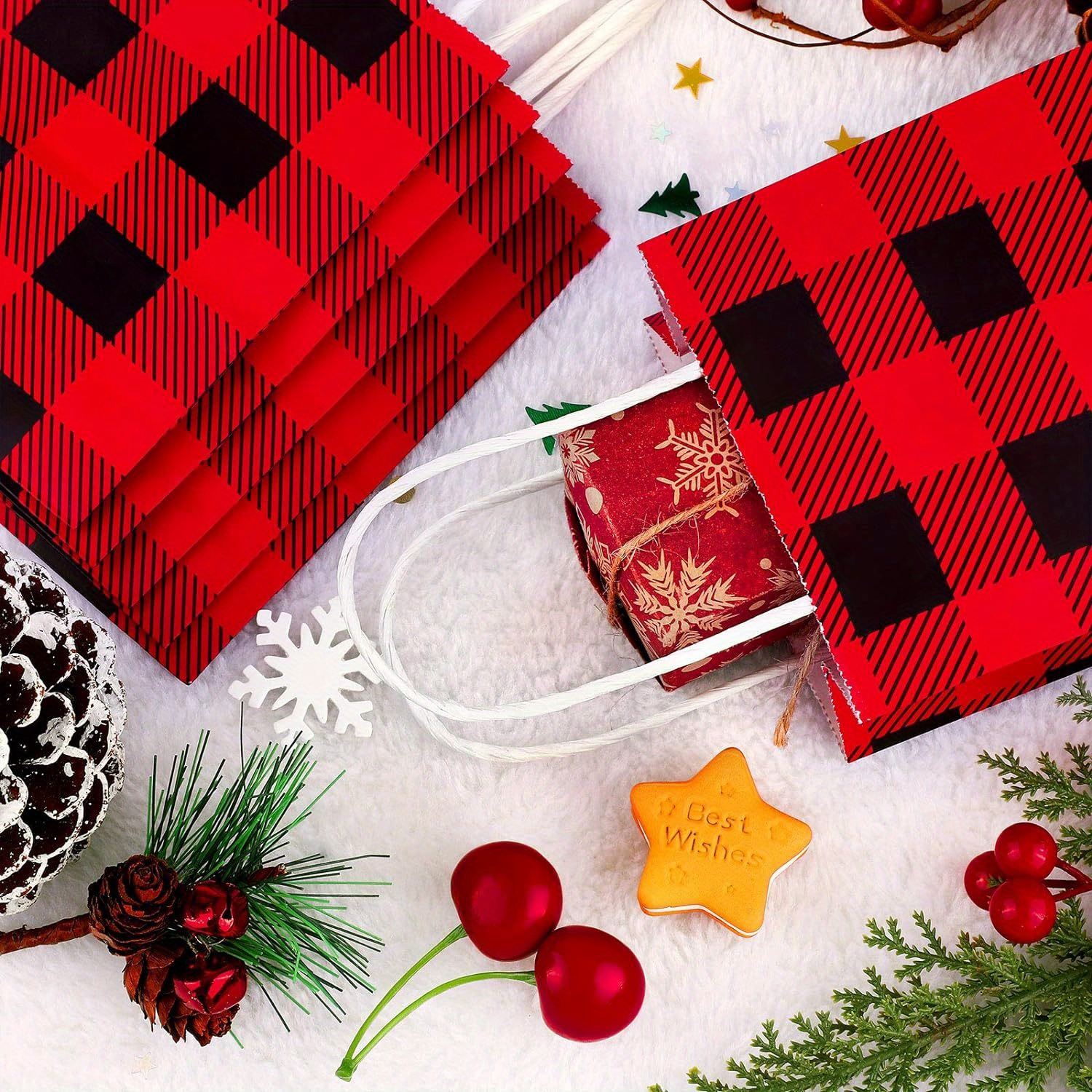 Santa Buffalo Plaid Wishes Kraft Red and Black Holiday /Christmas