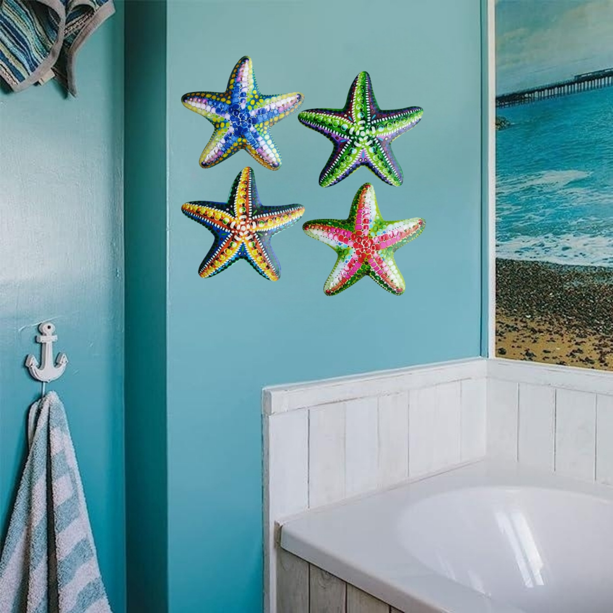 Metal Starfish Wall Art Decor Hanging Bathroom Decor Fish - Temu