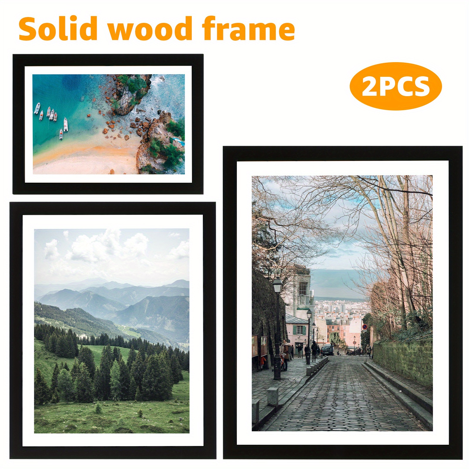 Cadre photo A4 pour contenir 2 photos dans un cadre en bois noir -   France