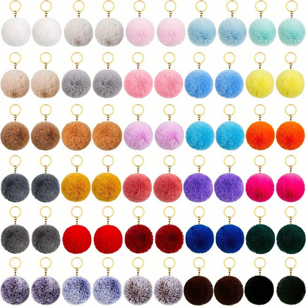 

72/150pcs Colorful Pom Poms Keychains Faux Fur Fluffy Ball Pompoms Key Chain Ring For Female Women Hat Bag Accessory