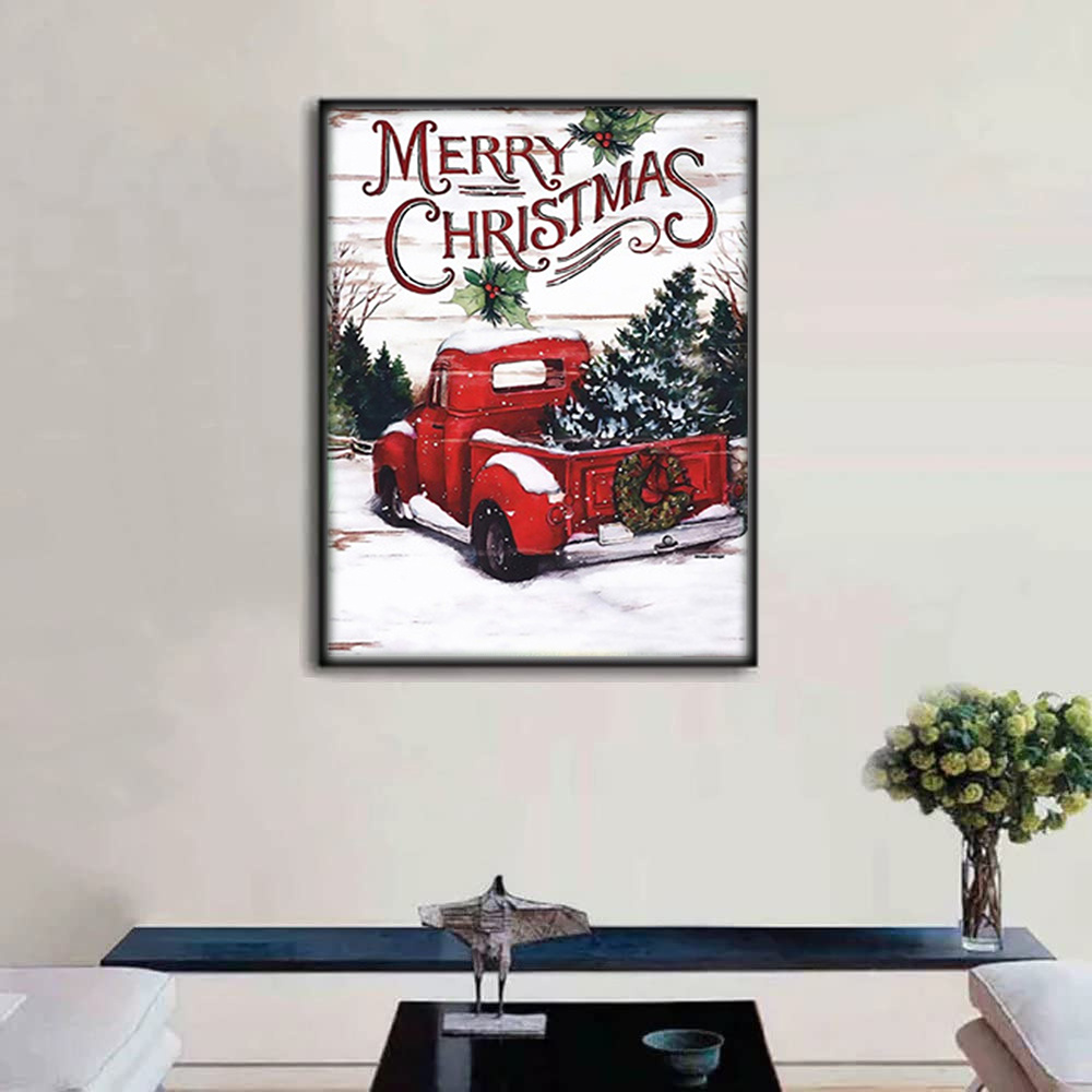 Full Square Diamond Canvas Red Truck Landscape Home Wall - Temu