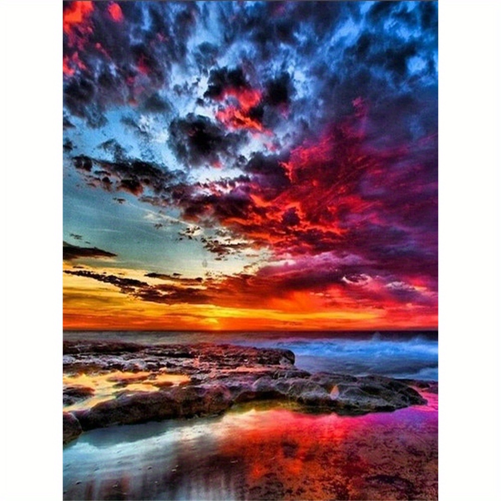 Beach Sunset Sunset Scenery Full Diamond Painting Kit 5d - Temu