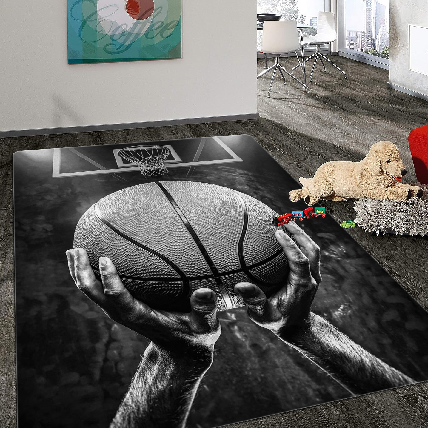 Tapis à Motif Ballon de Basket-Ball imprimé 3D pour Chambre à Coucher,  Salle de Bain