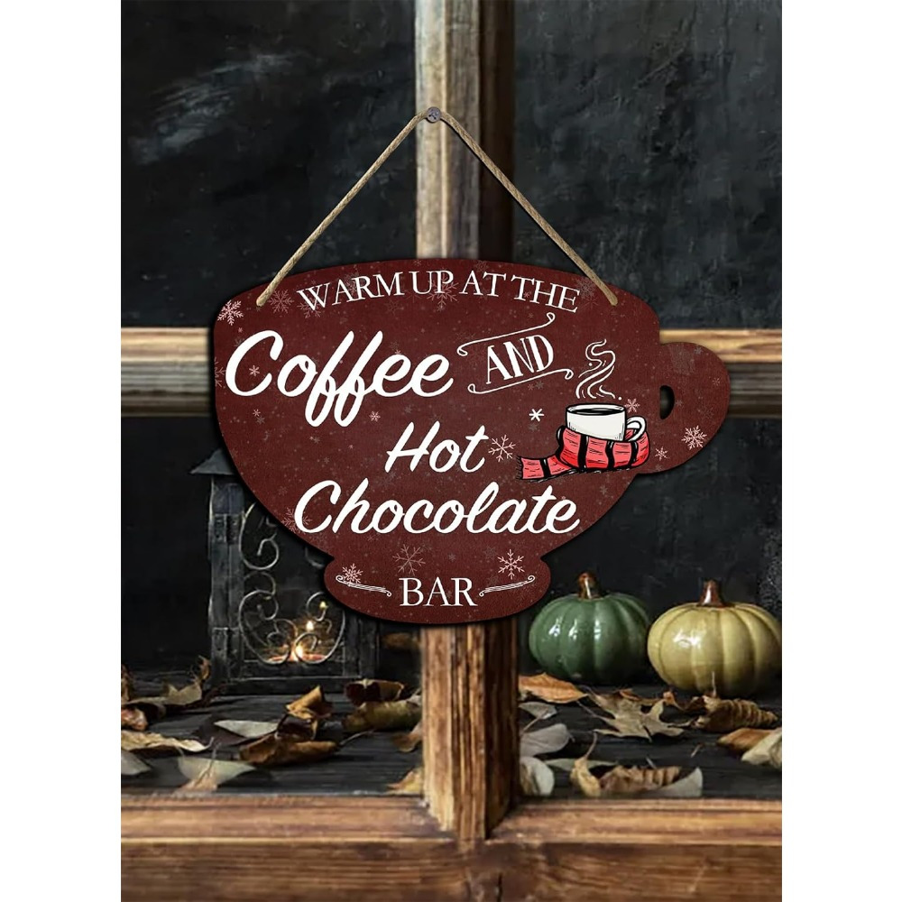 Hot Cocoa Served Here Sign Hot Cocoa Cup Wooden Sign Retro Hot Cocoa Bar  Decor Coffee Shop Hot Cocoa Accessories Wall Decorations for Home Kitchen