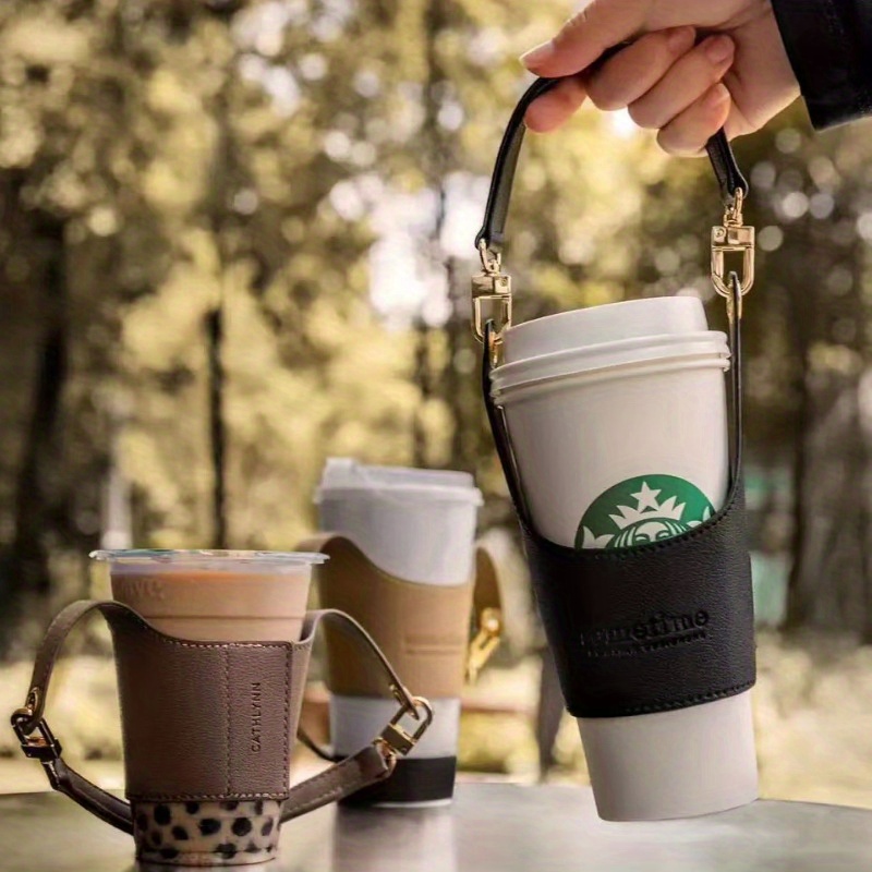 Hands Free Drink Leather Starbucks Coffee Cup Sleeve Reusable