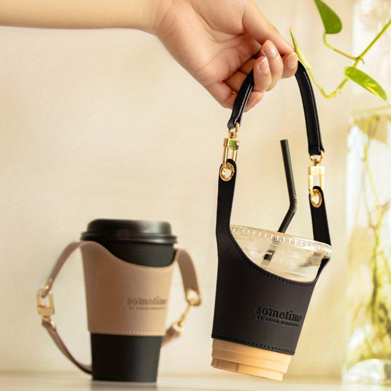 1pc Artificial PU Leather Drink Holder Adjustable Milk Tea Cup Sleeve  Portable Coffee Cup Holder 16.91oz 25.36oz Beverage Cup Holder