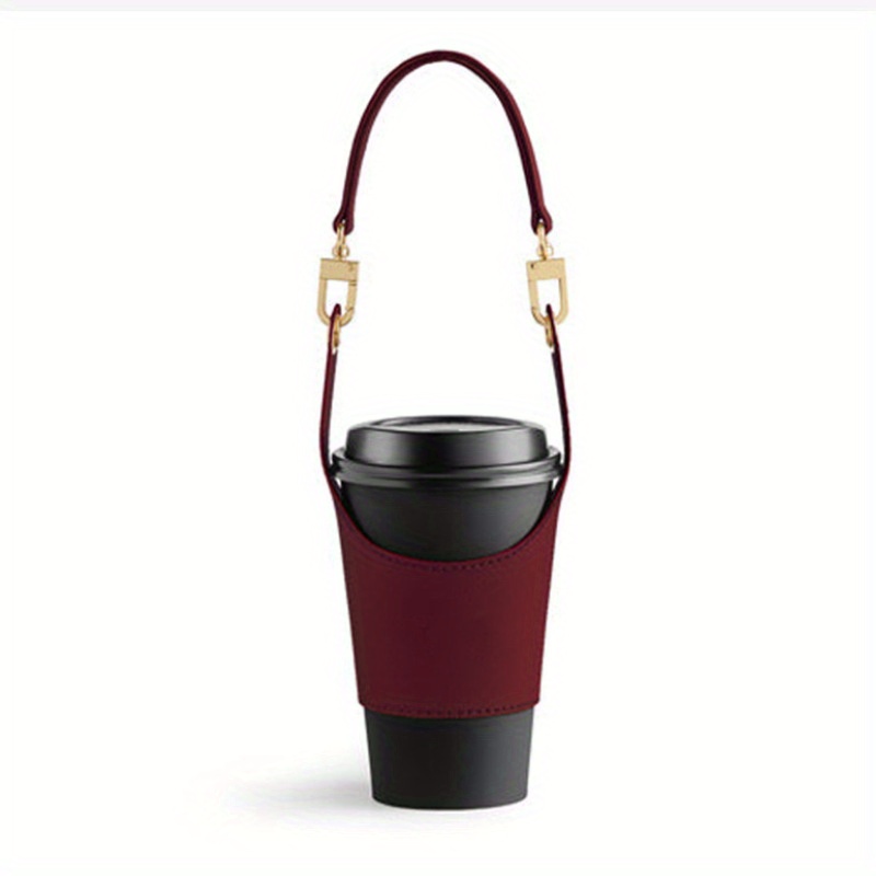 1pc Artificial PU Leather Drink Holder Adjustable Milk Tea Cup Sleeve  Portable Coffee Cup Holder 16.91oz 25.36oz Beverage Cup Holder