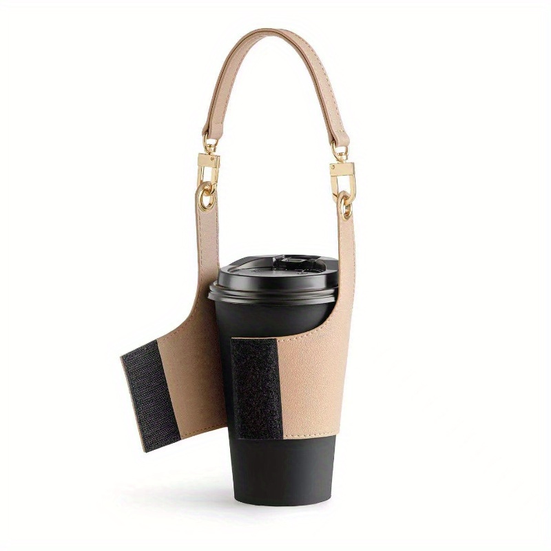 1pc Artificial PU Leather Drink Holder Adjustable Milk Tea Cup Sleeve  Portable Coffee Cup Holder 16.91oz 25.36oz Beverage Cup Holder