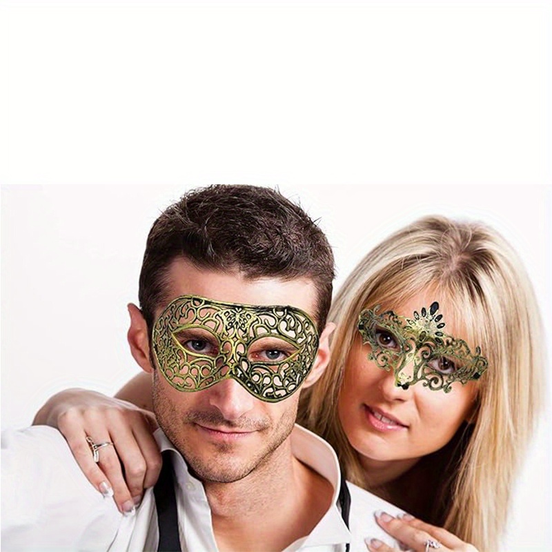 Masquerade Costume Golden And Silvery Mask Inlaid Rhinestone - Temu