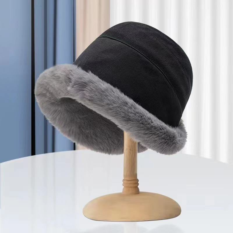 Winter Warm Bucket Hats Lamb Wool Faux Fur Fisherman Caps Women Thicken  Plush Hats Outdoor Keep Warm Fishing Caps Unisex