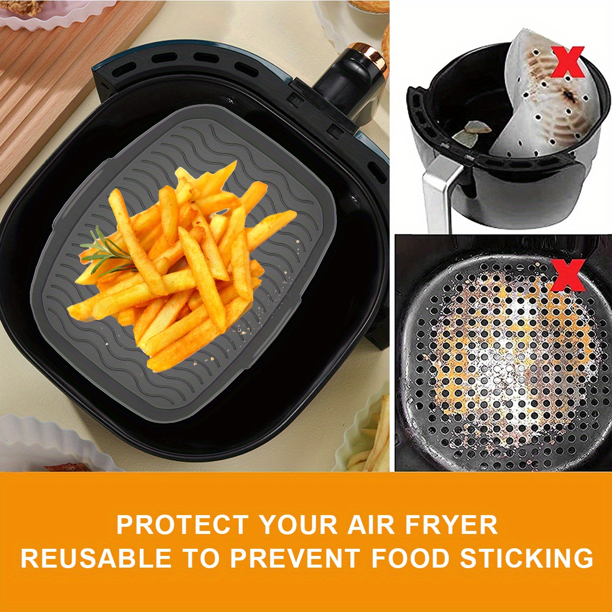Rectangle Air Fryer Silicone Tray Dish Dual Handles Baking Oven Pot  Reusable Airfryer Grill Pan For
