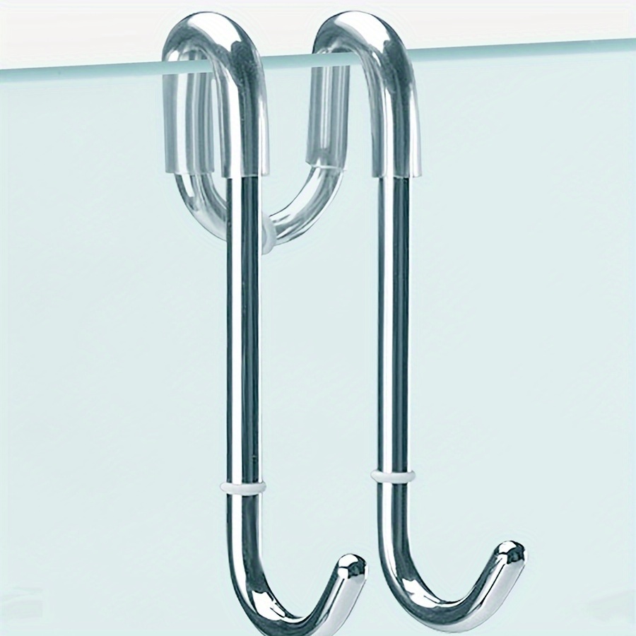 2Pack Shower Door Hooks, 304 Stainless Steel Towel Hooks for Bathroom Frameless Glass Shower Door, Extended Double Shower Squeegee Hooks, Bathrobes