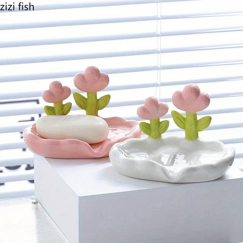 

1pc Creative Flower Decor Soap Dish, Plastic Drain Soap Tray, Self Draining Soap Holder, Soap Rack For Bathroom, Cute Soap Storage Rack, Bathroom Accessories