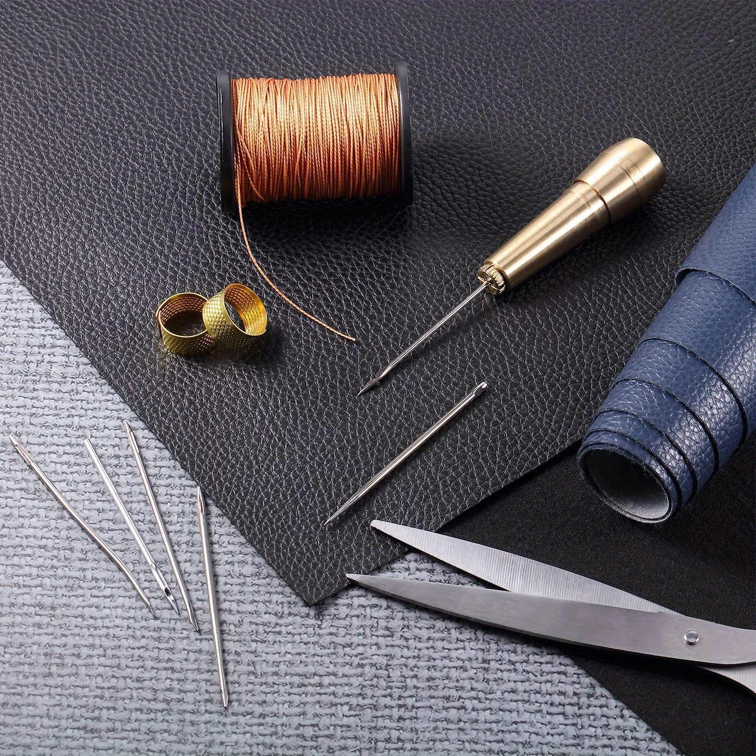 11pcs Cuir D'Outils de Couture Kit,Kit De Couture Cuir,Ensemble d'outils de  Couture à la Main,avec Fil Ciré,Poinçon de Perçage et Dé à Coudre pour  Réparation de Moquette,pour DIY Couture Artisanat : 