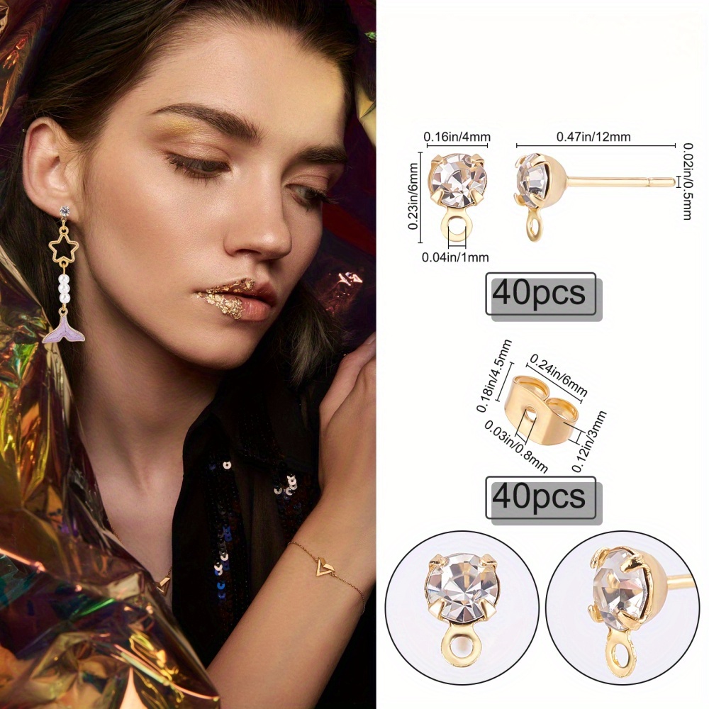 Stainless steel earring posts w/ gold plated loop & 4mm ball, 12