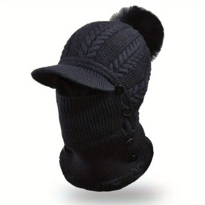 3 En 1 Femme Chapeau Tricot Ensemble Bonnet Charpe Masque Facial En  Molleton Thermique Cache-Cou Tour De Cou Hiver Bonnet D'Extrieur Ski  Snowboard Cyc