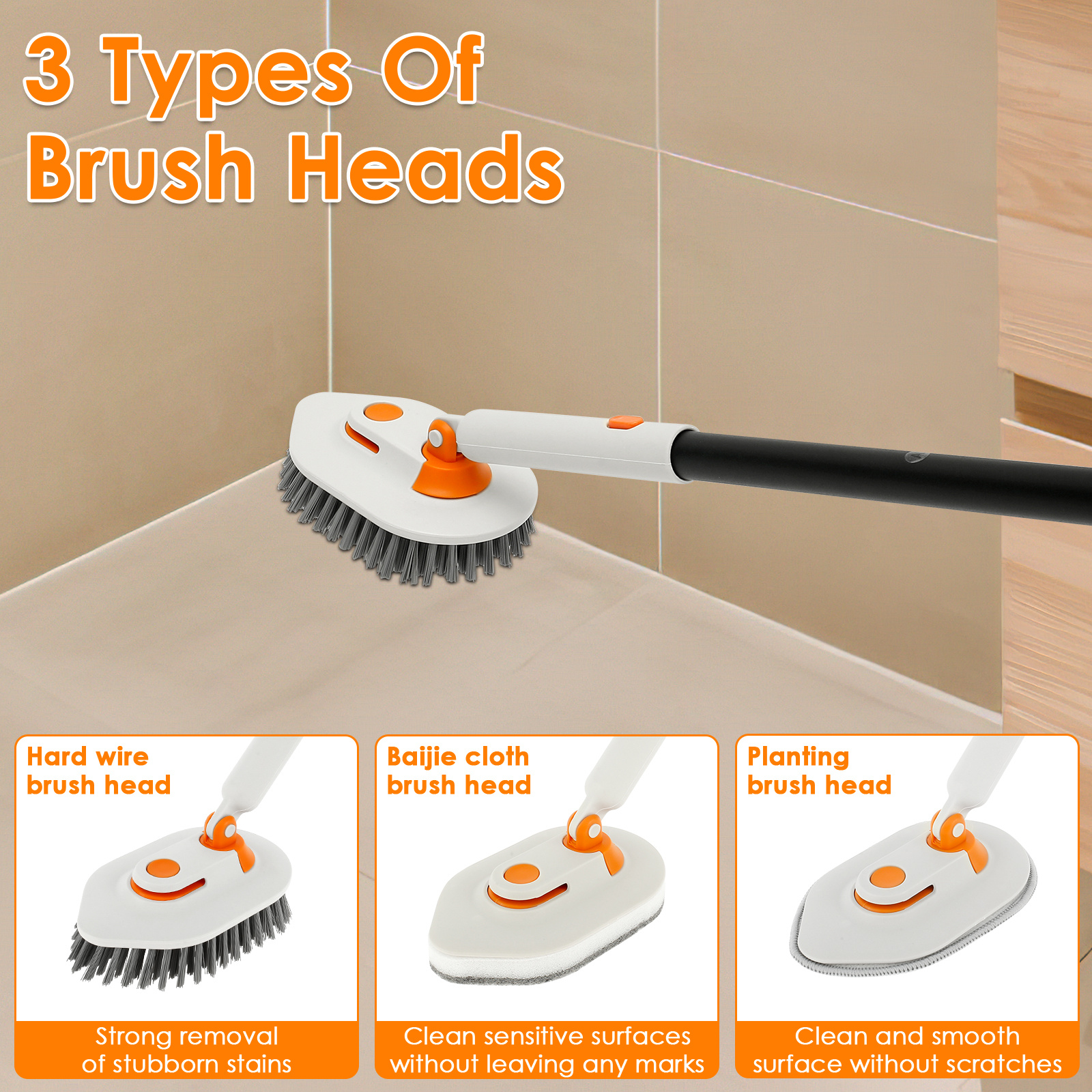 Long Handle Tub And Tile Cleaning Sponge Brush With 4 - Temu