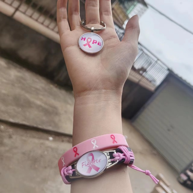 1pcs/3pcs Ribbon Thin Line Breast Cancer Awareness Rubber Bracelet Silicone Wristband Silicone Bracelet Wristband,Temu