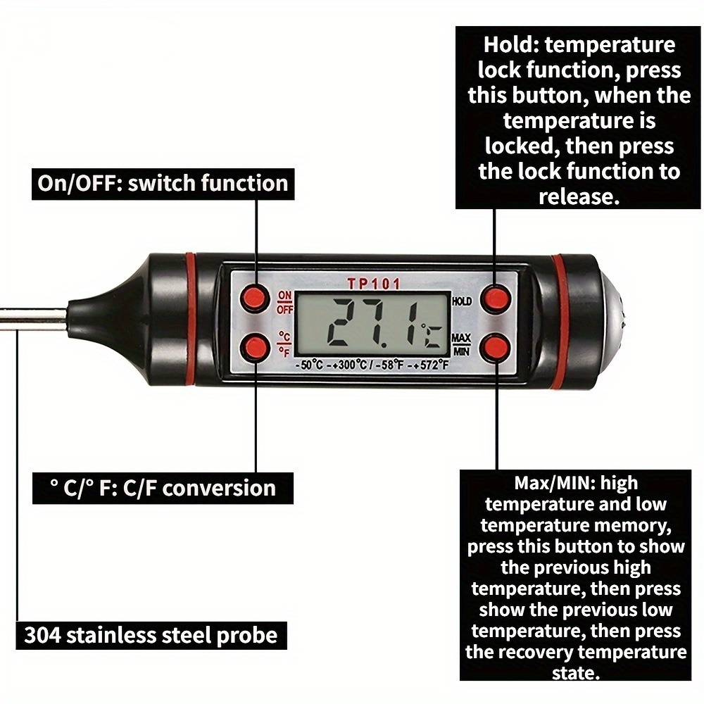 1pc Instant Reading Meat Thermometer Digital Probe Milk Liquid