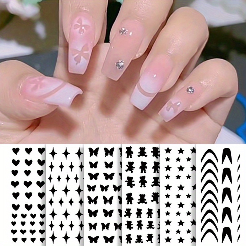 Nail Airbrush Stencils Butterfly Cross Nail Stickers French Star Heart  Geometry Nail Decal Hollow Nail Template Stencil Decor - AliExpress