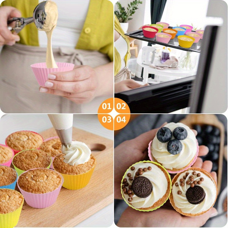 6pcs Random Color Silicone Cupcake Pans, Round Muffin Baking Molds,  Reusable Cups, Cake Molds