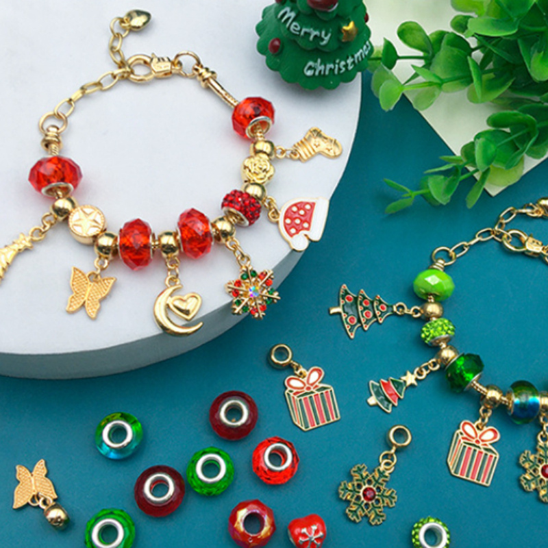 Christmas Charm Bracelet Making Kit Elegant Red And Green - Temu