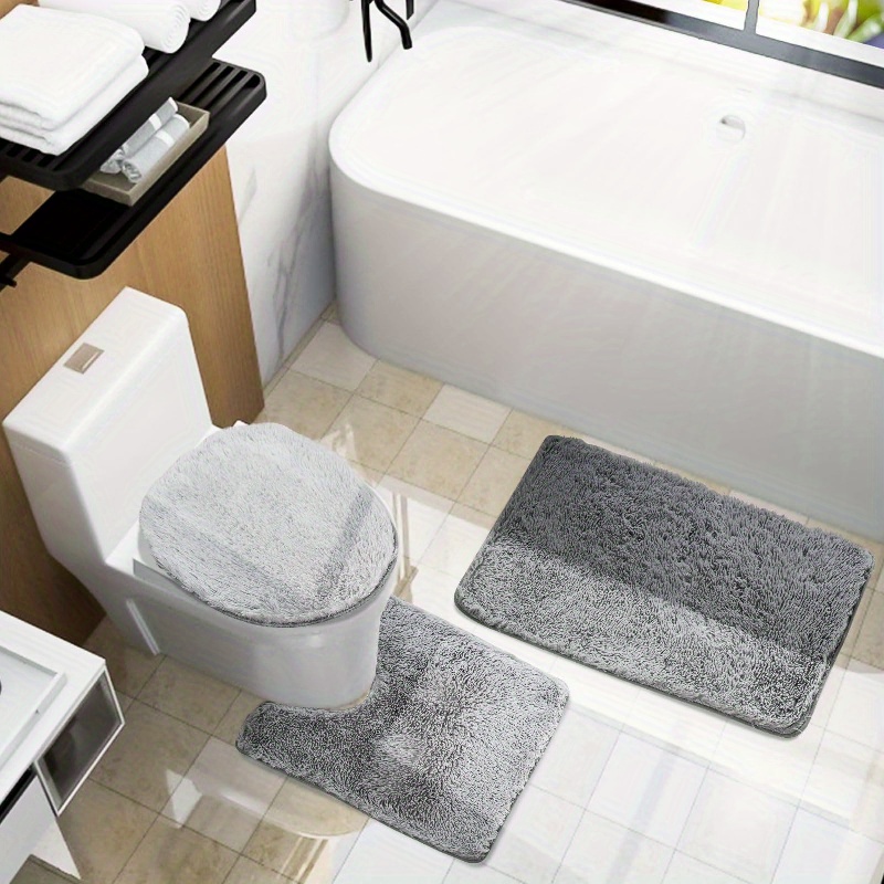 Brown White Bathroom Rug Set 2 Pieces, Absorbent Bath Mat Set of 2