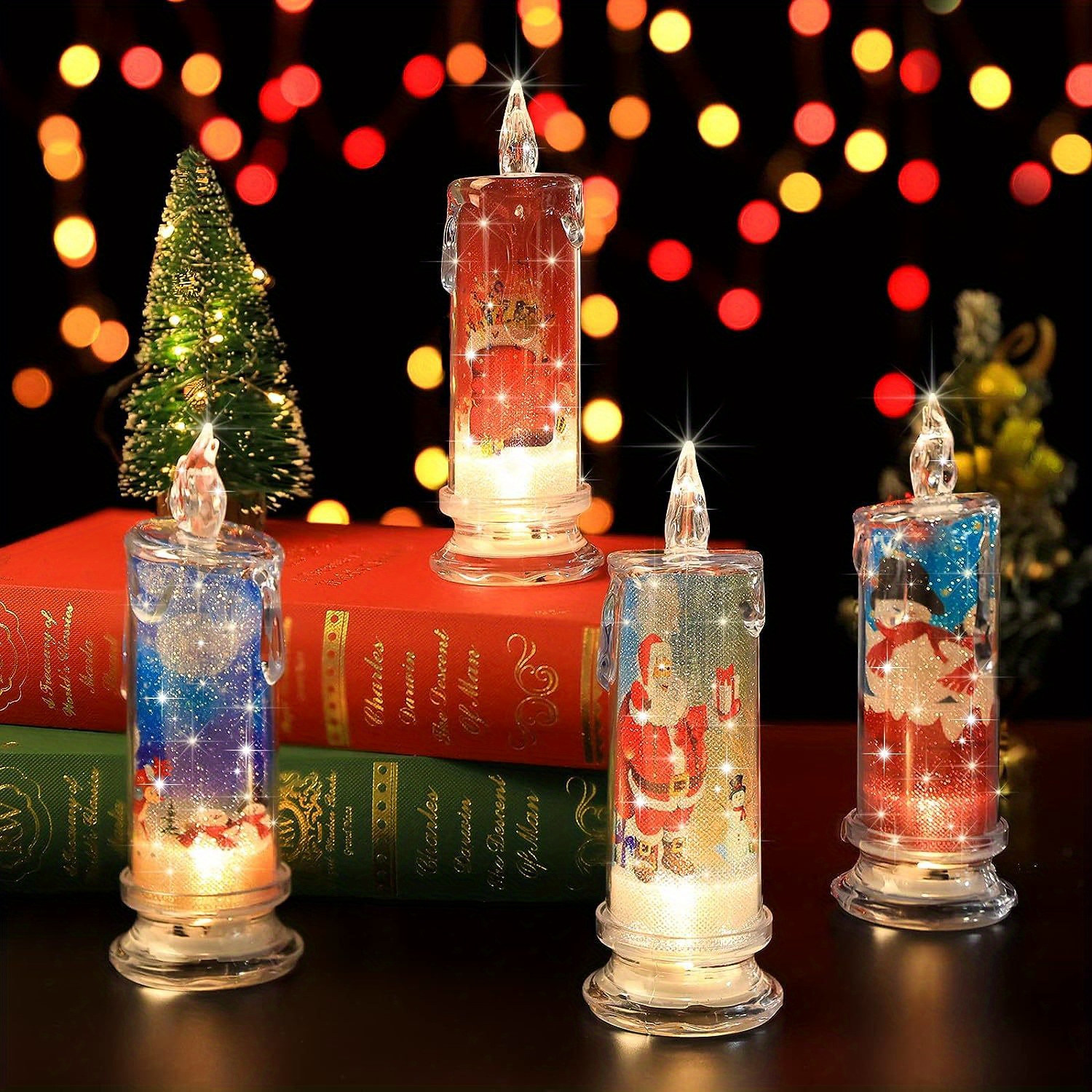 YumSur Bougies De Noël à LED Avec Piédestal,Bougies LED à Paillettes  Tourbillonnantes De Noël, Rechargeables Par USB Sans Flamme,Bougie Bon Pour  La
