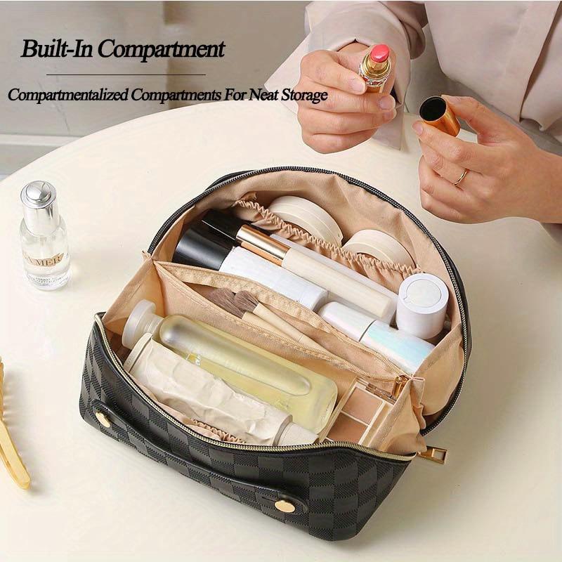 Travel Wash Bag Pu Leather Makeup Bag Portable Cosmetic Temu