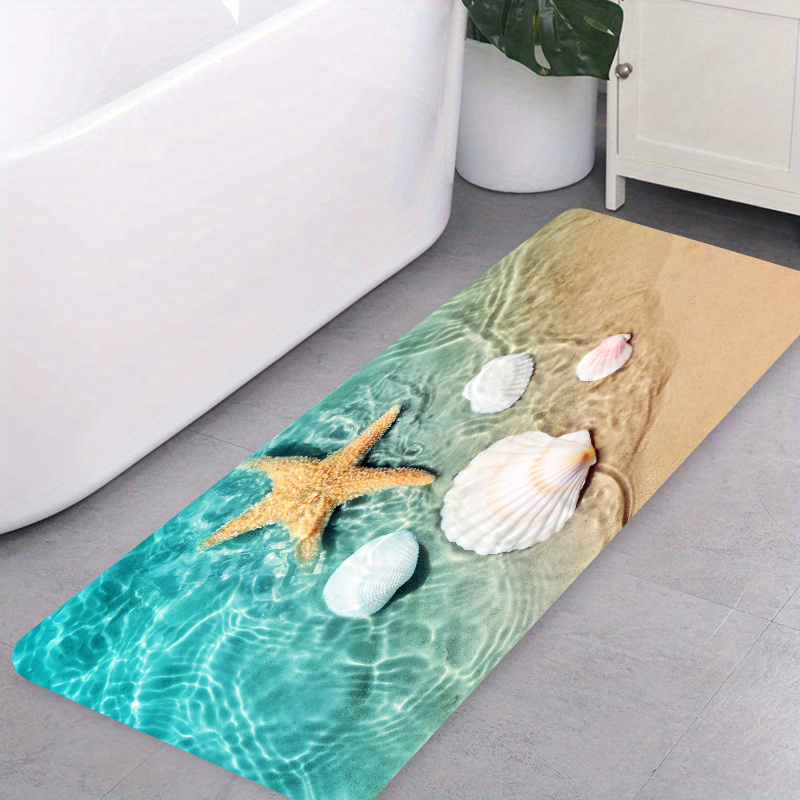 

1pc Starfish Printed Floor Mat For Bathroom, Bathroom Anti-skid Carpet, Modern Fashion Home Decoration Rug, Bathtub Side Carpet