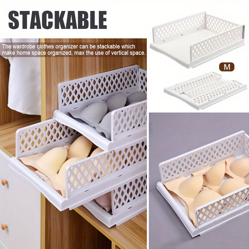 Stackable Closet Organizer Plastic Drawer Foldable Wardrobe Cabinet Clothes  Storage Box Rack Shelf Bins Basket Office Container