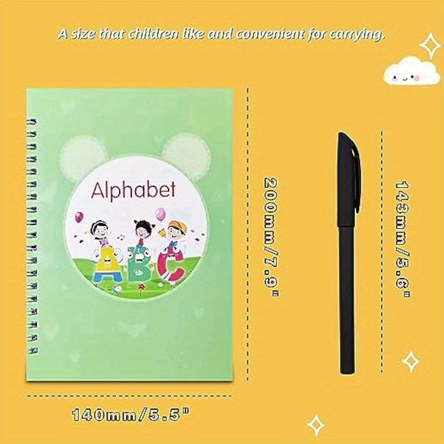 Vartiey Children's Magic Copybooks,Grooved Handwriting Book Practice,The  Grooved Handwriting Book,Reusable Tracing Workbook with (4 Books with Pen+1