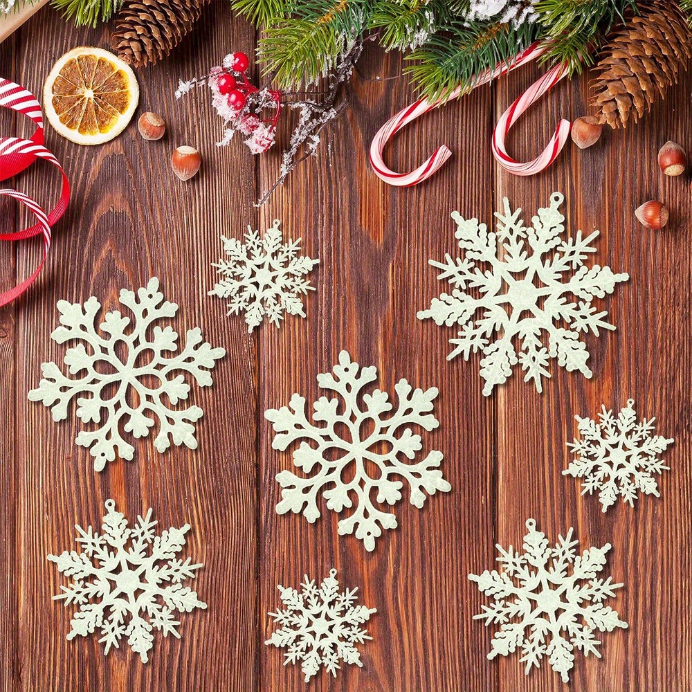 Plastic Golden White Slivery Snowflake Ornaments Christmas - Temu