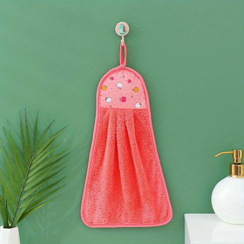 Coral Velvet & Polyester Kitchen Towel With Hanging Loop For Wiping Hands &  Fruits