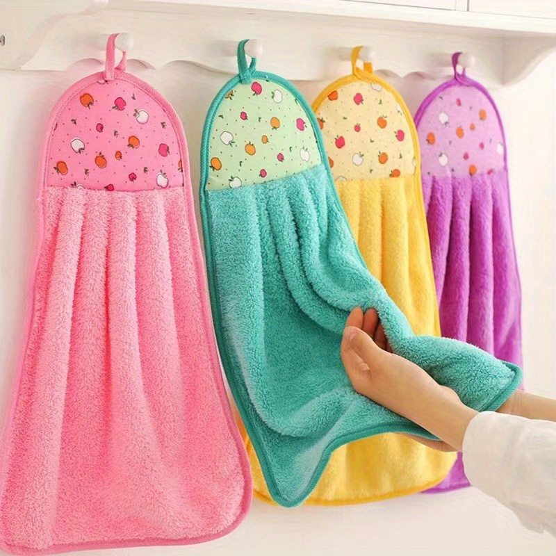 1pc Cute Fruit Decor Soft Hand Towel, Absorbent Pink Hanging Towel For  Household