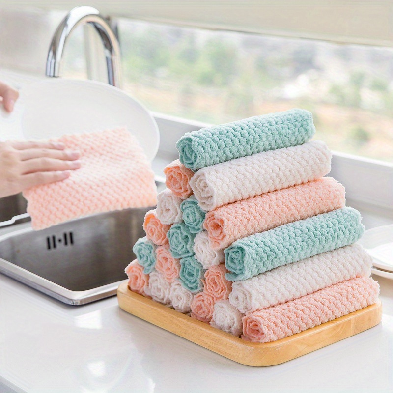 5PCSKitchen Dish Cloth Kitchen Rags Thicken Absorbent Housework Clean Towel  Kitchen Cleaning Supplies Microfiber Cleaning Cloth