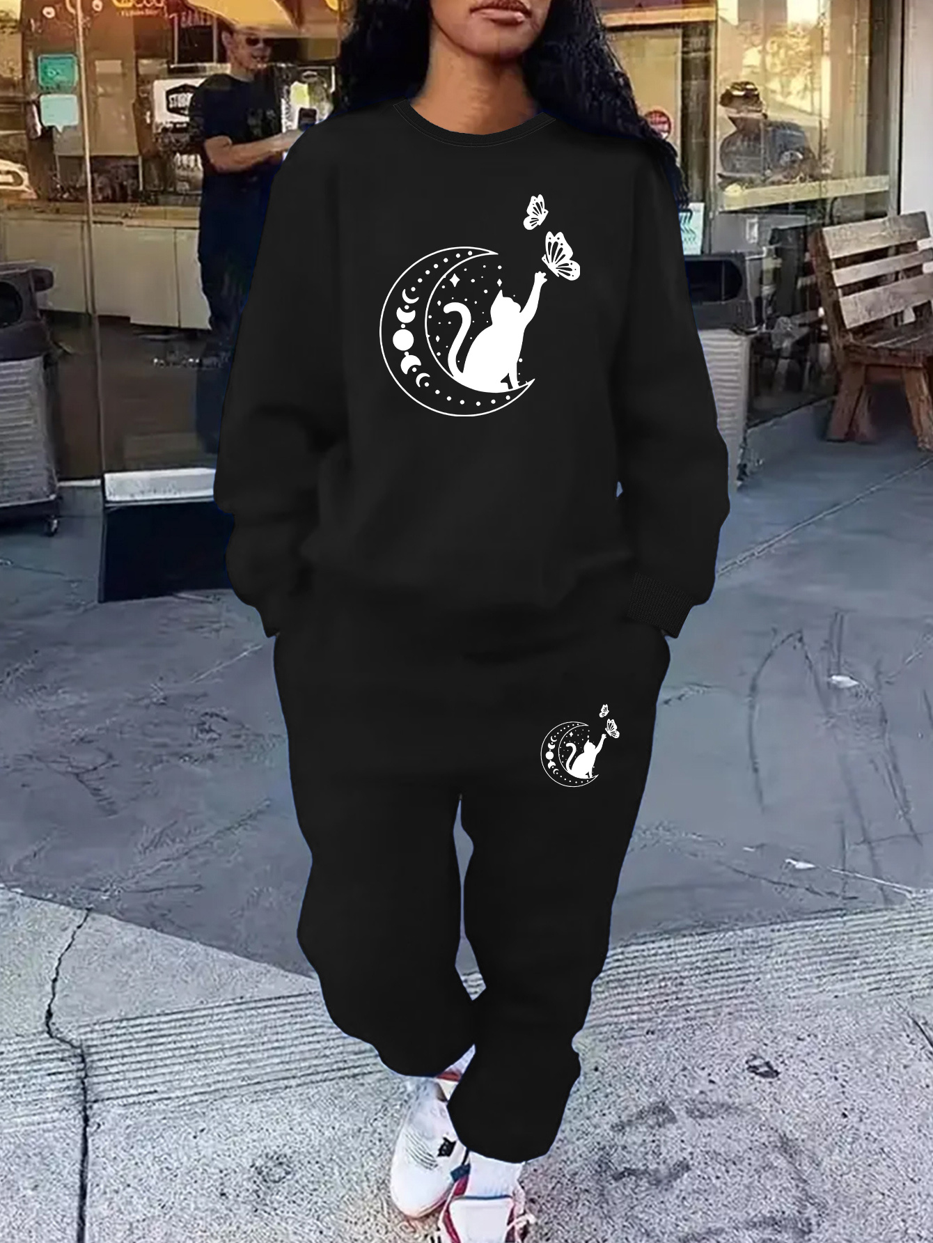 Cats Print Two piece Set Casual Long Sleeve Sweatshirt Temu Australia