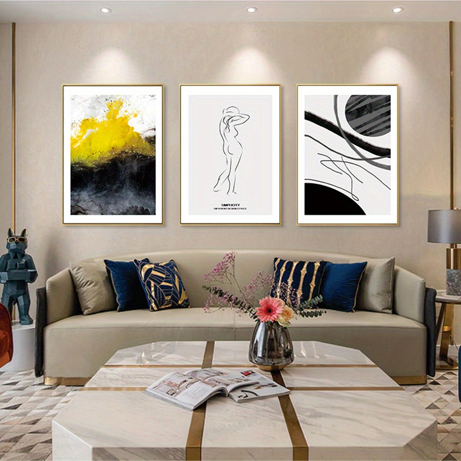 3pcs set Canvas Poster Modern Art Thick And Thin Black Line Ink Abstract Canvas Painting Ideal Gift For Bedroom Living Room Corridor Wall Art Wal