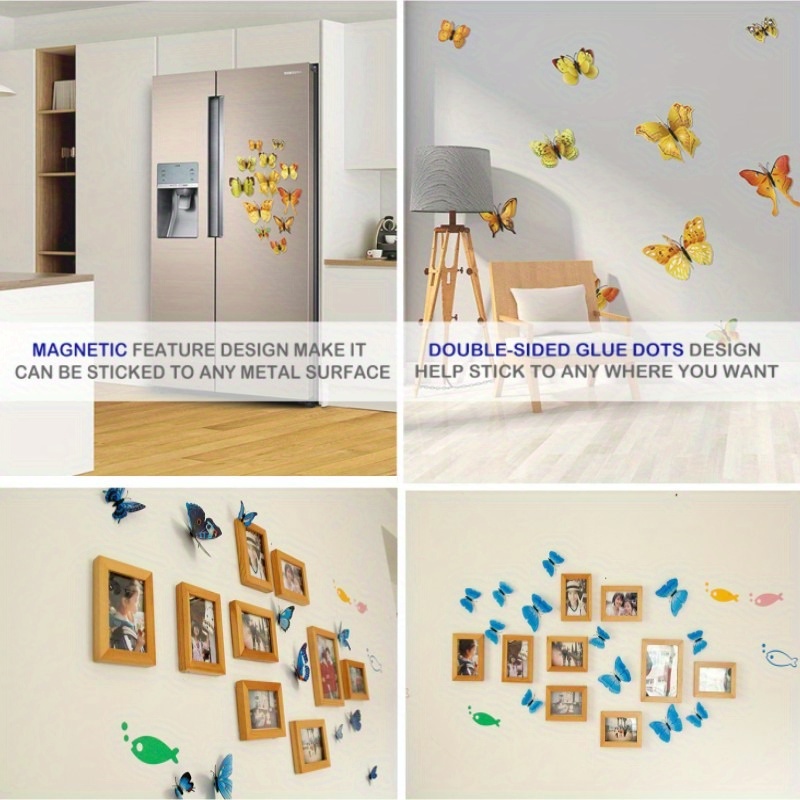 12 pièces décorations murales papillon 3d autocollants - France