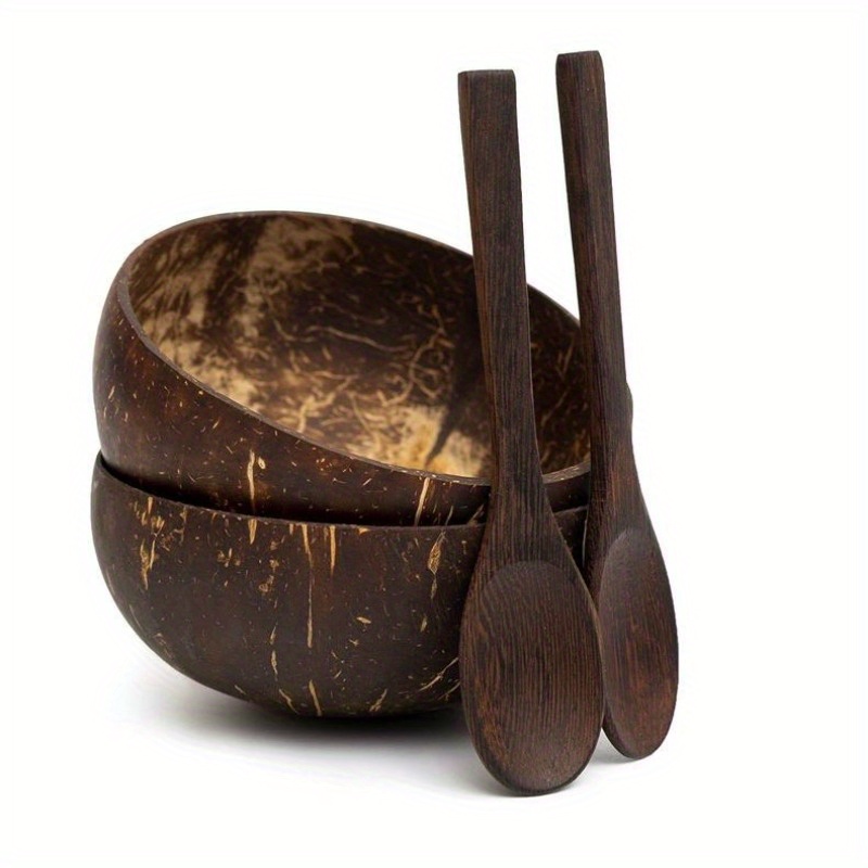 Natural Coconut Bowl Set Coconut Bowls With Spoons Natural - Temu