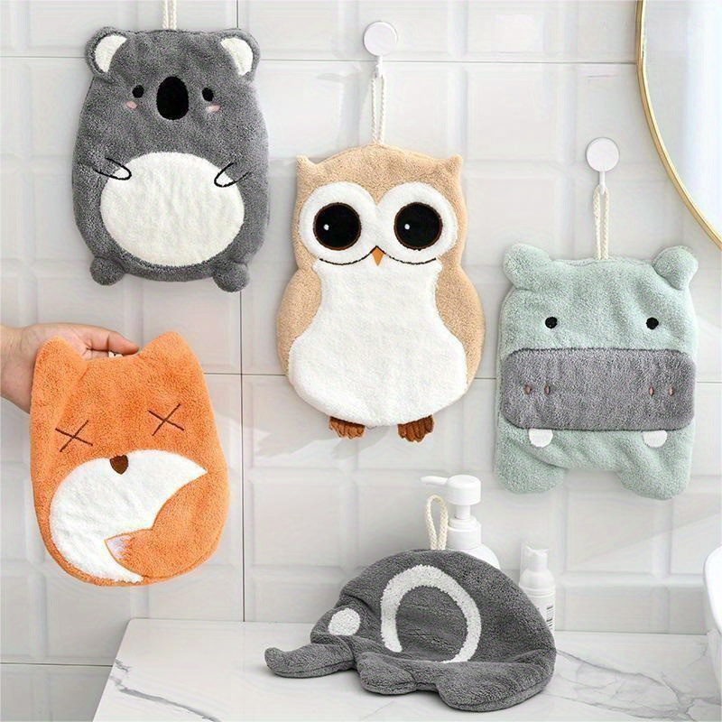 Set Of 4 Cute Animal Shaped Hand Towels - Absorbent Hanging